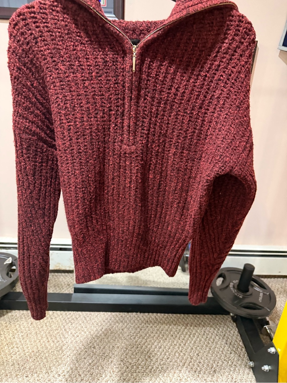 White House Black Market Women's  Zip-Up Knit Sweater - Burgundy